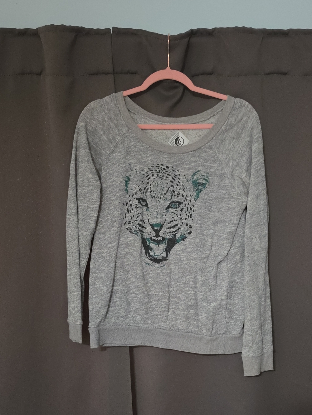 Volcom Gray Pullover Sweatshirt with Leopard Graphic